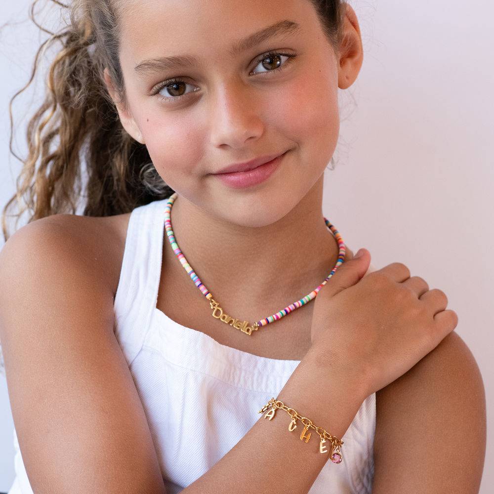 Bettelarmband mit Buchstaben für Mädchen - 750er vergoldetes Silber Produktfoto