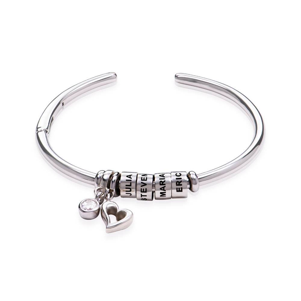 Linda Open Bangle Bracelet with Silver Beads