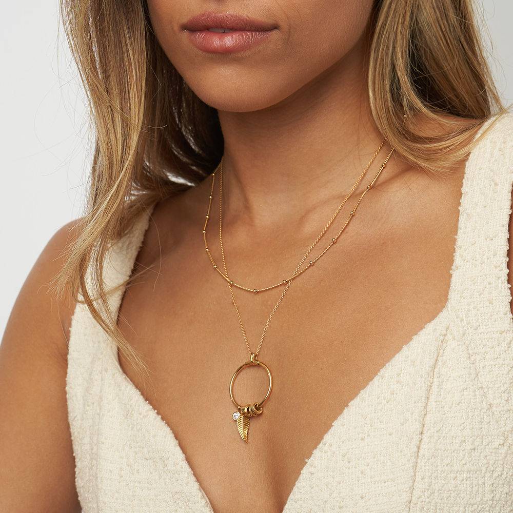 Collar Linda™ con Colgante Circular con Hoja, Perlas Personalizadas y Diamante en Oro Vermeil-3 foto de producto