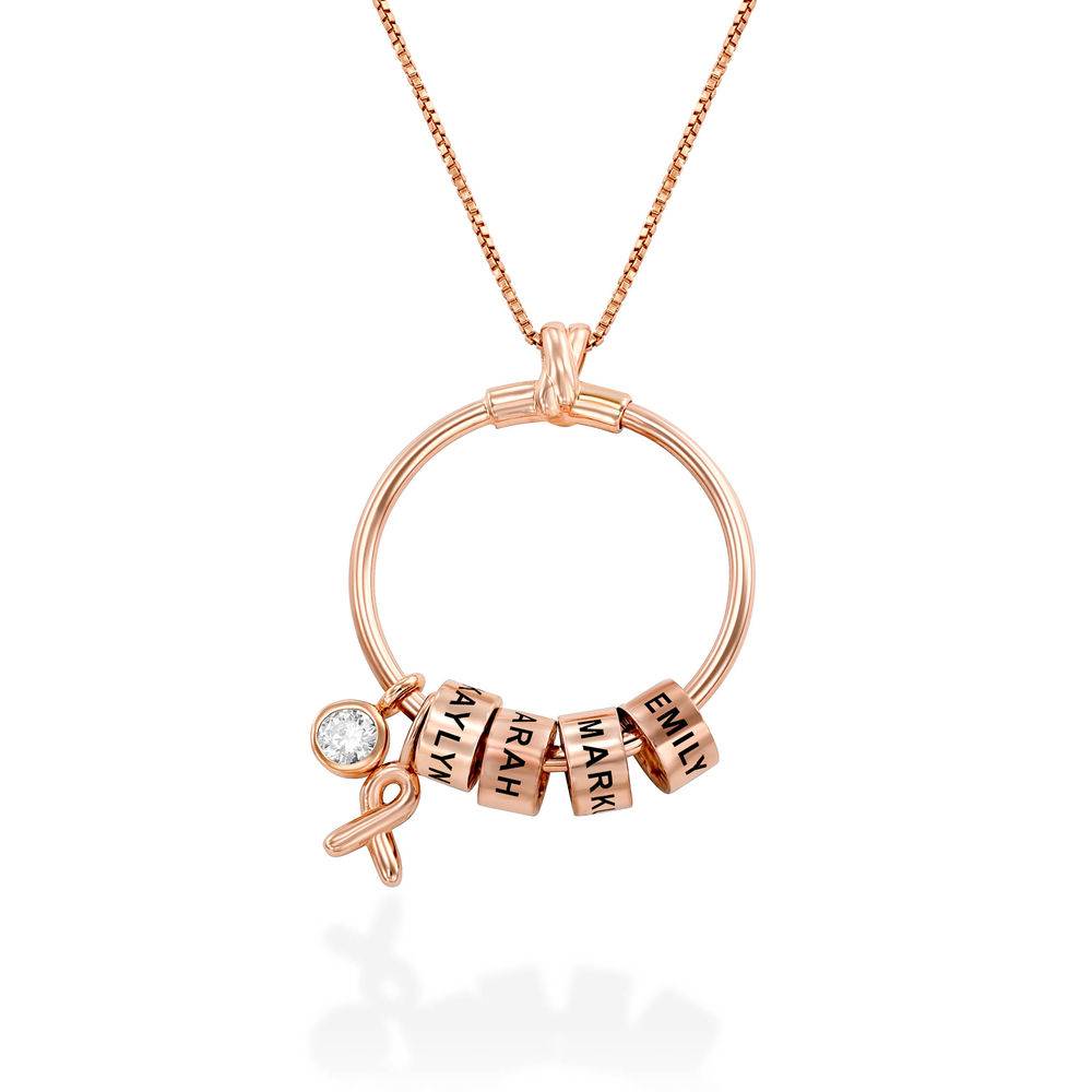 Linda Circle Pendant Necklace with Breast Cancer Awareness Ribbon in Rose Gold Plating product photo