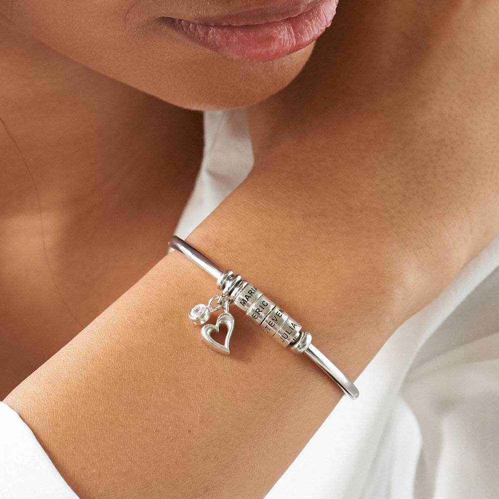 Linda Armband met Gegraveerde Kralen en Diamant in Sterling Zilver Productfoto