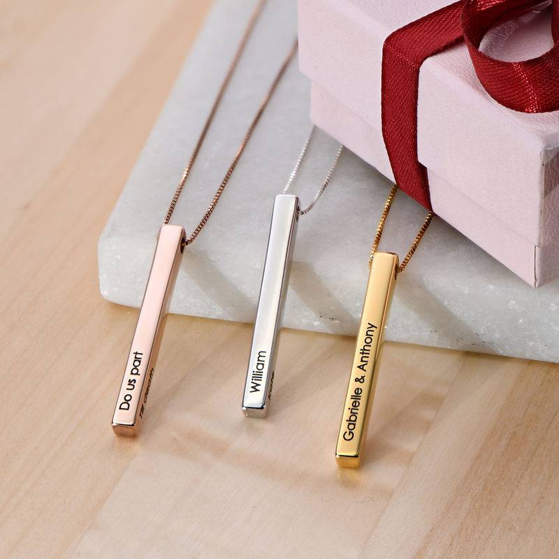 Long 3D Bar Necklace in Gold Plating-2 product photo