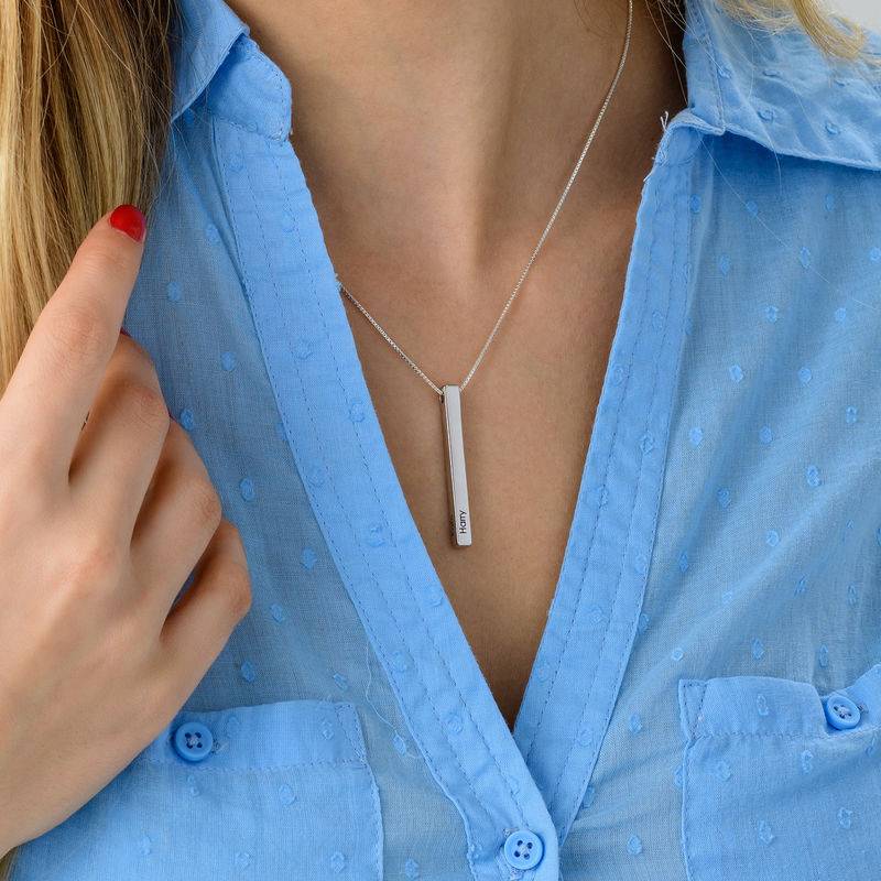Long 3D Bar Necklace in Sterling Silver-1 product photo