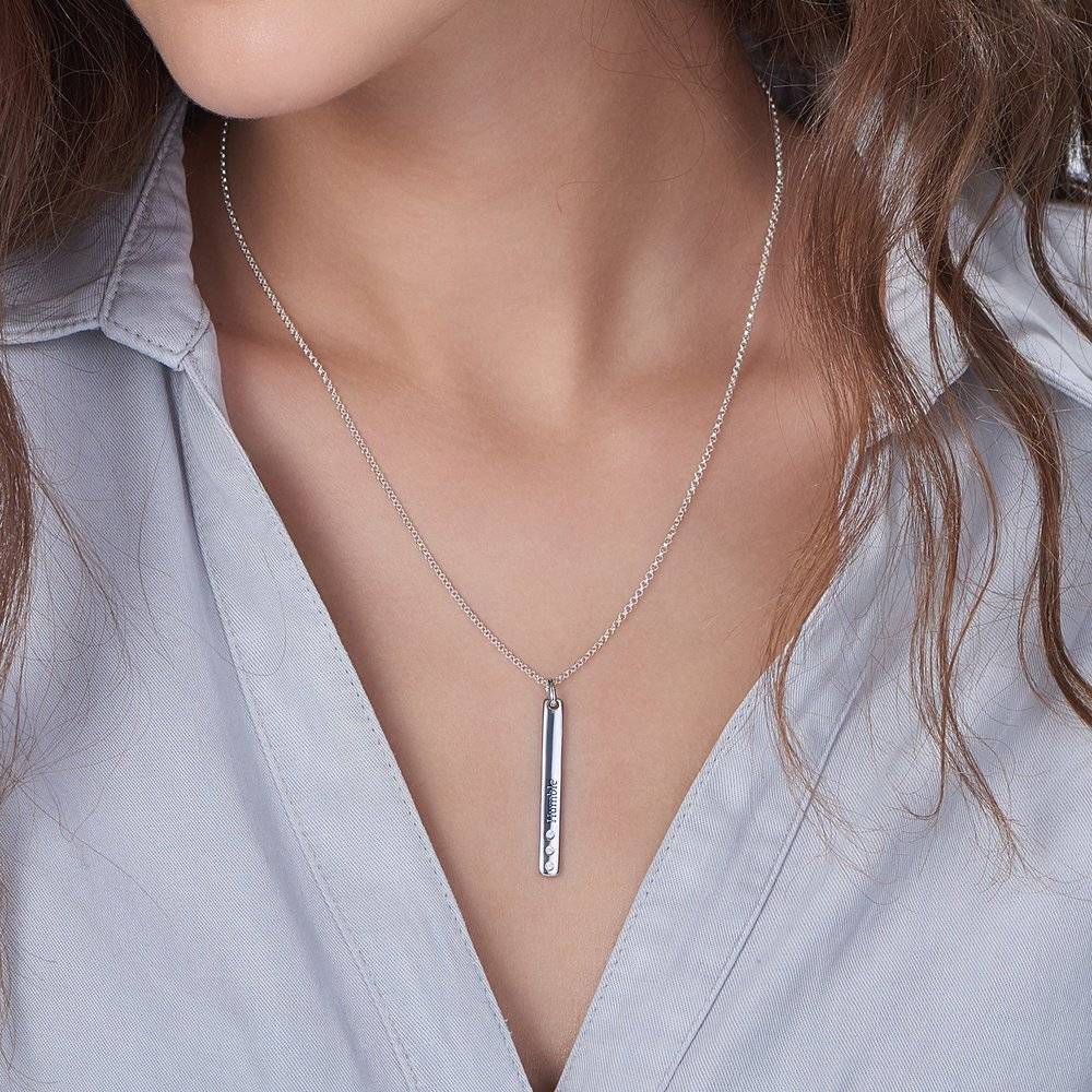 Sterling Zilveren Gegraveerde Bar Ketting met Cubic Zirkonia Sterling Zilveren Gegraveerde Bar Ketting met Cubic Zirkonia Productfoto