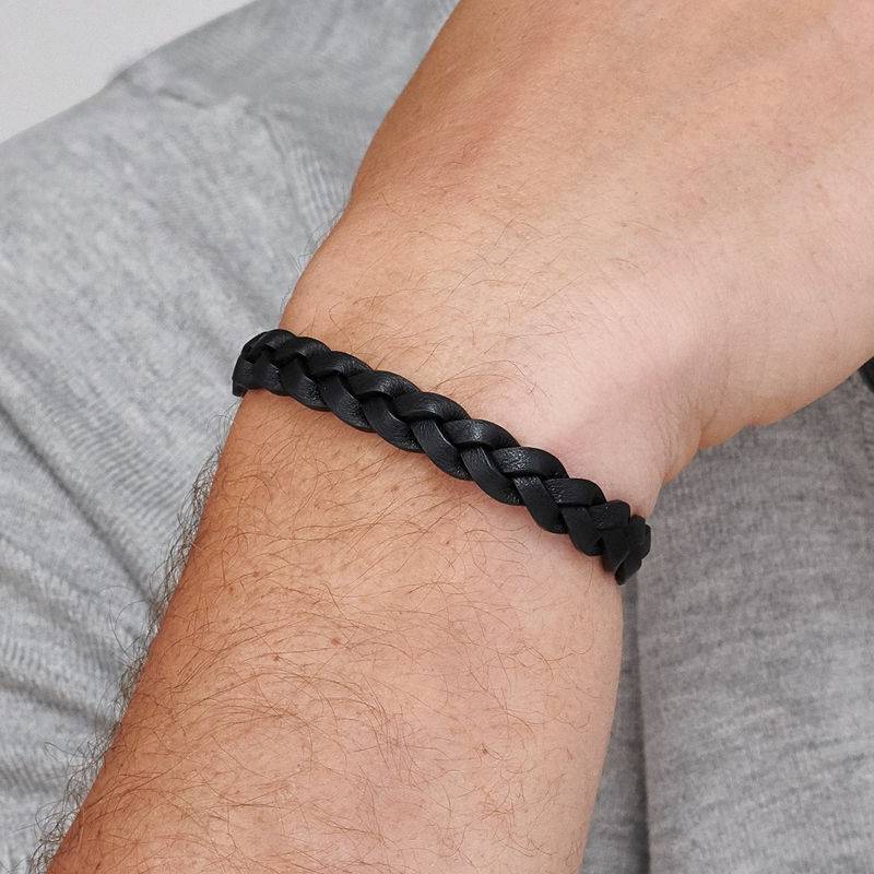 Bracelet cuir pour homme Corde Marine noire-2 photo du produit