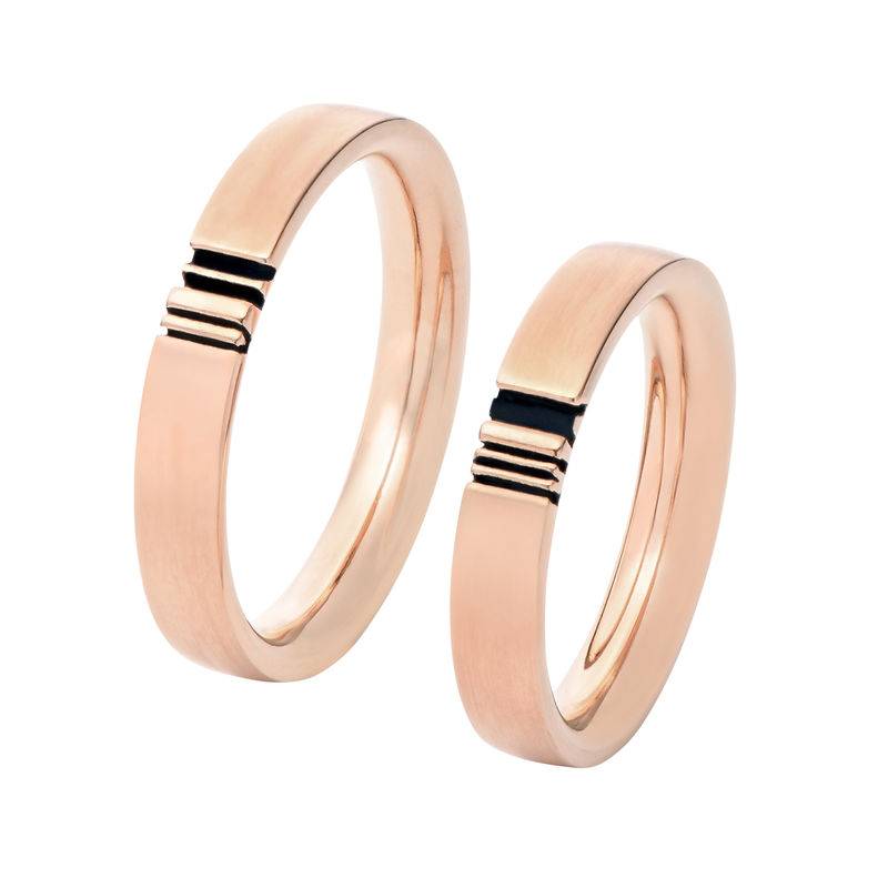 Conjunto de anillos de promesa de pareja con inicial a juego, chapado en oro rosa 18K-2 foto de producto