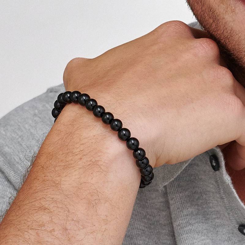 Lavasten armbånd til mænd med perler-3 produkt billede