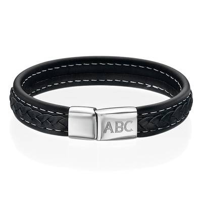 Men's Black Leather Initial Bracelet product photo