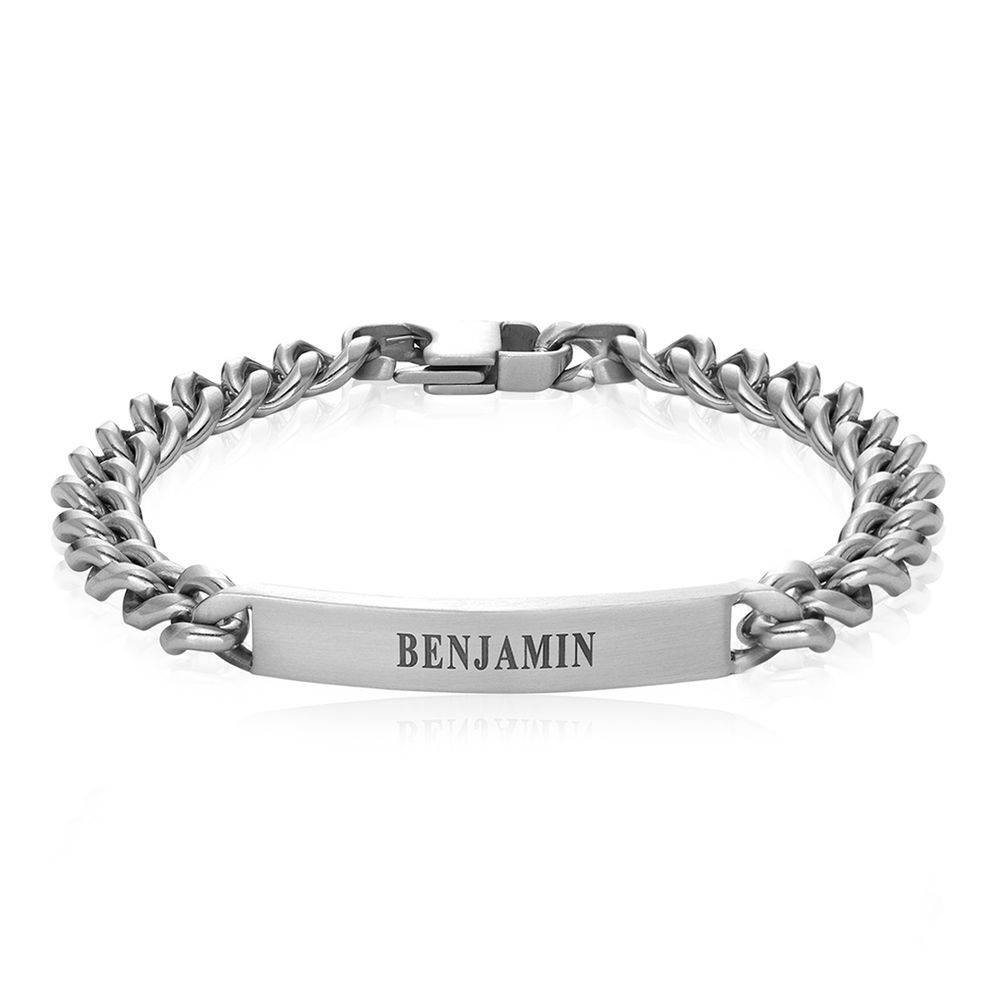 Men's Curb Chain ID Bracelet in Matte Sterling Silver product photo