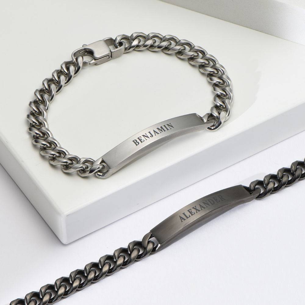 Men's Curb Chain ID Bracelet in Matte Stainless Steel-2 product photo