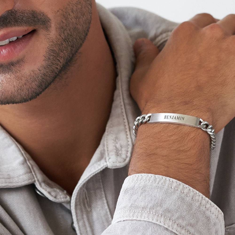 Men's Curb Chain ID Bracelet in Matte Stainless Steel-4 product photo
