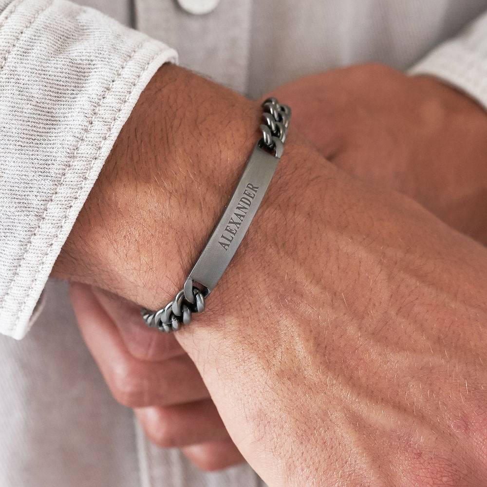 Heren Curb armband in zwart roestvrij staal-2 Productfoto