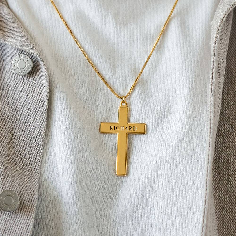 Men's Engraved Cross Necklace in 18k Gold Plating product photo