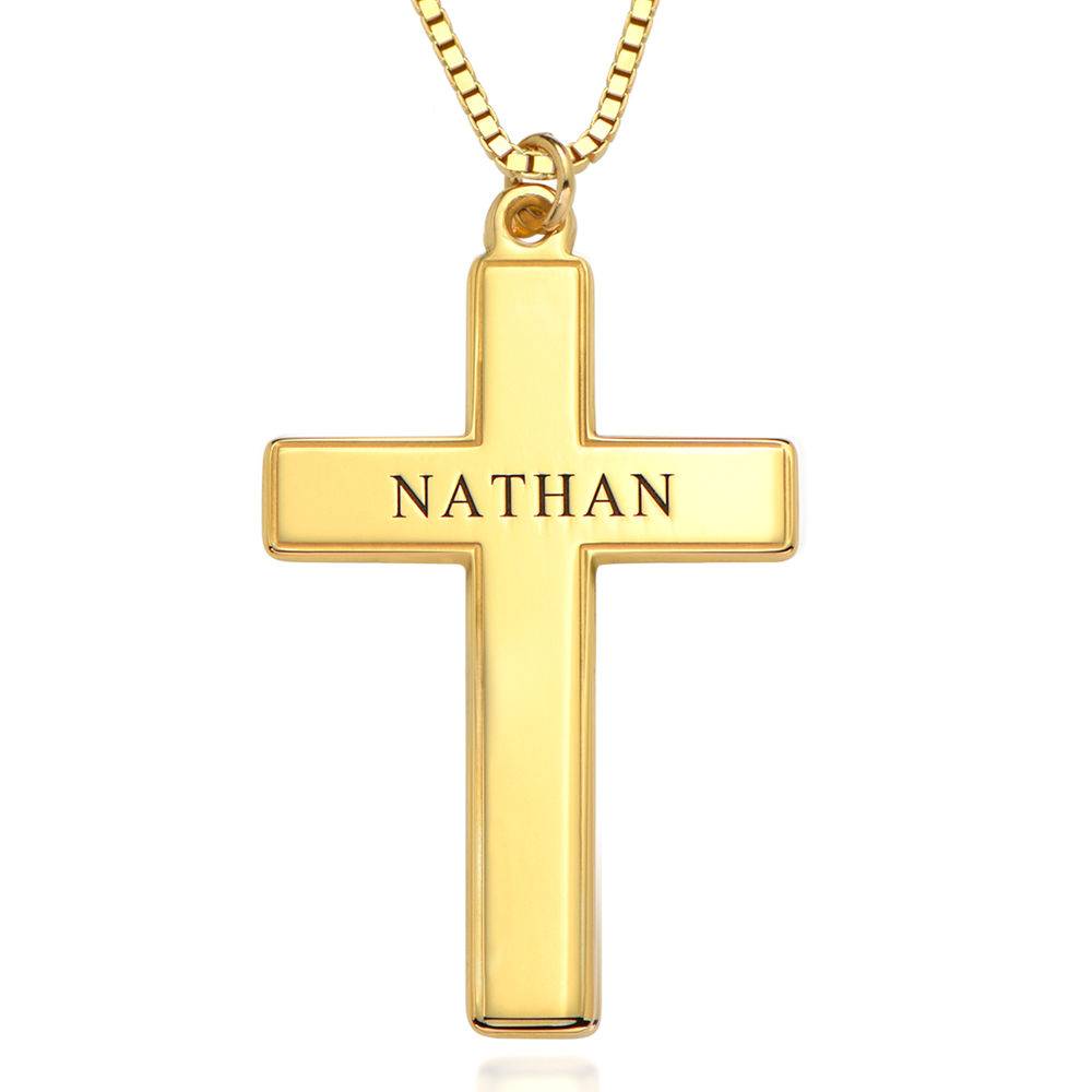 Men's Engraved Cross Necklace in 18ct Gold Vermeil-1 product photo