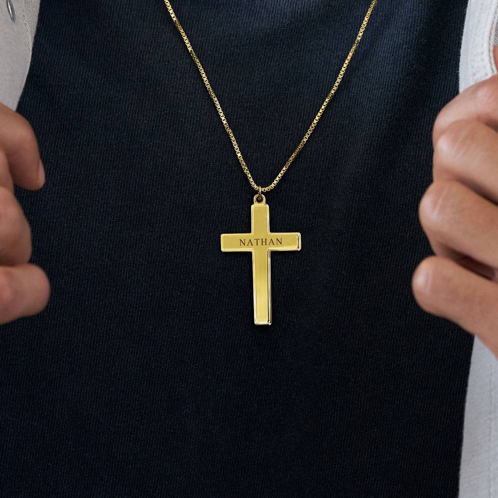 Kors halskæde til mænd med indgravering i Guld Vermeil produkt billede