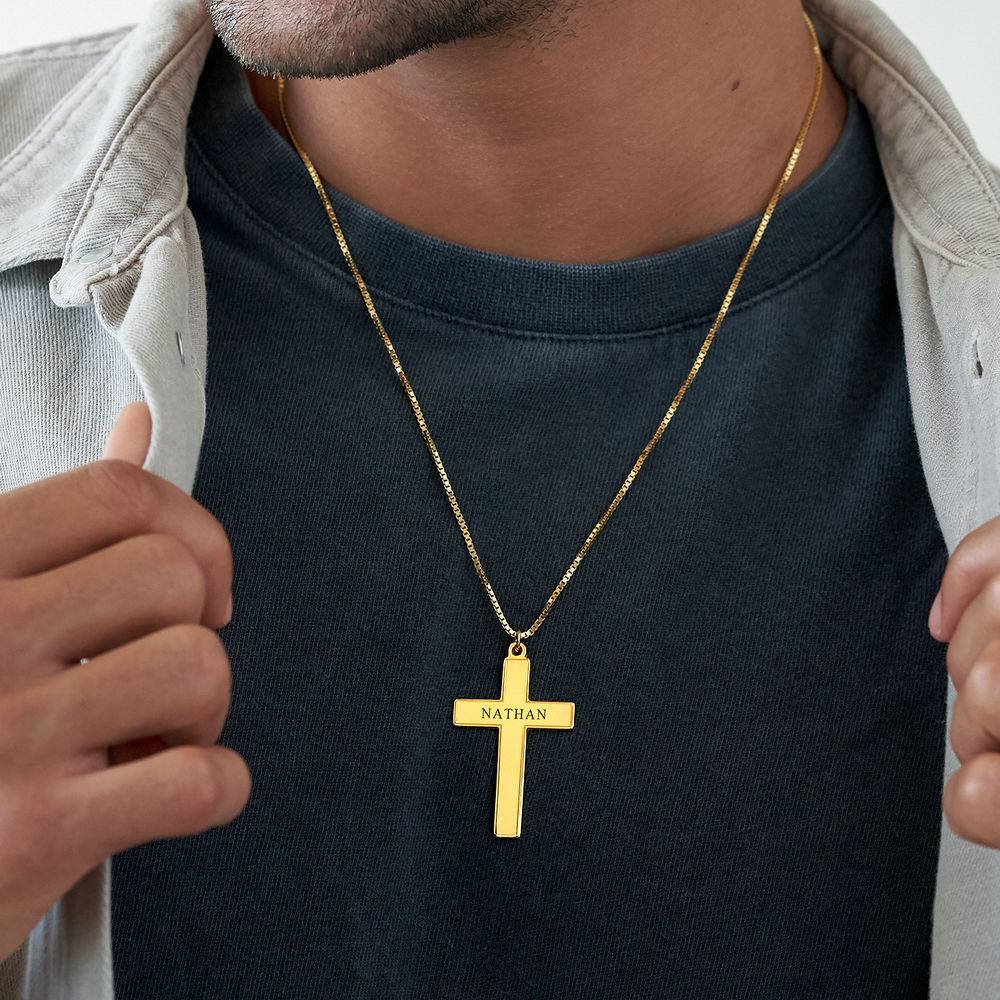 Men's Engraved Cross Necklace in 18k Gold Vermeil-3 product photo