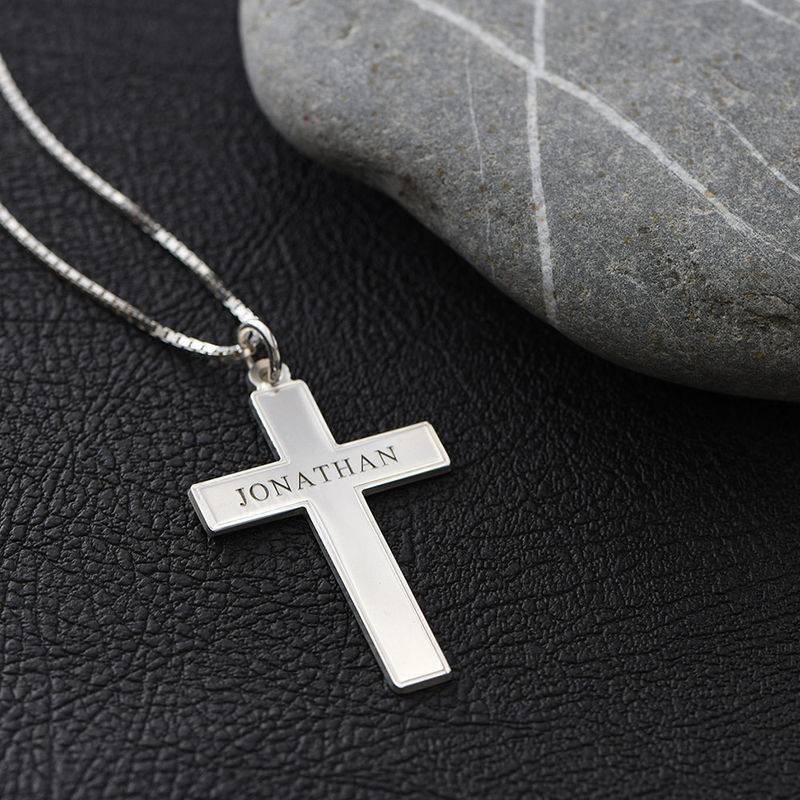 Men's Engraved Cross Necklace in Sterling Silver-5 product photo