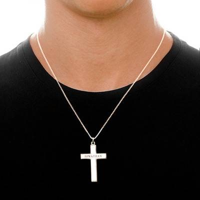 Men's Engraved Cross Necklace in Sterling Silver-2 product photo