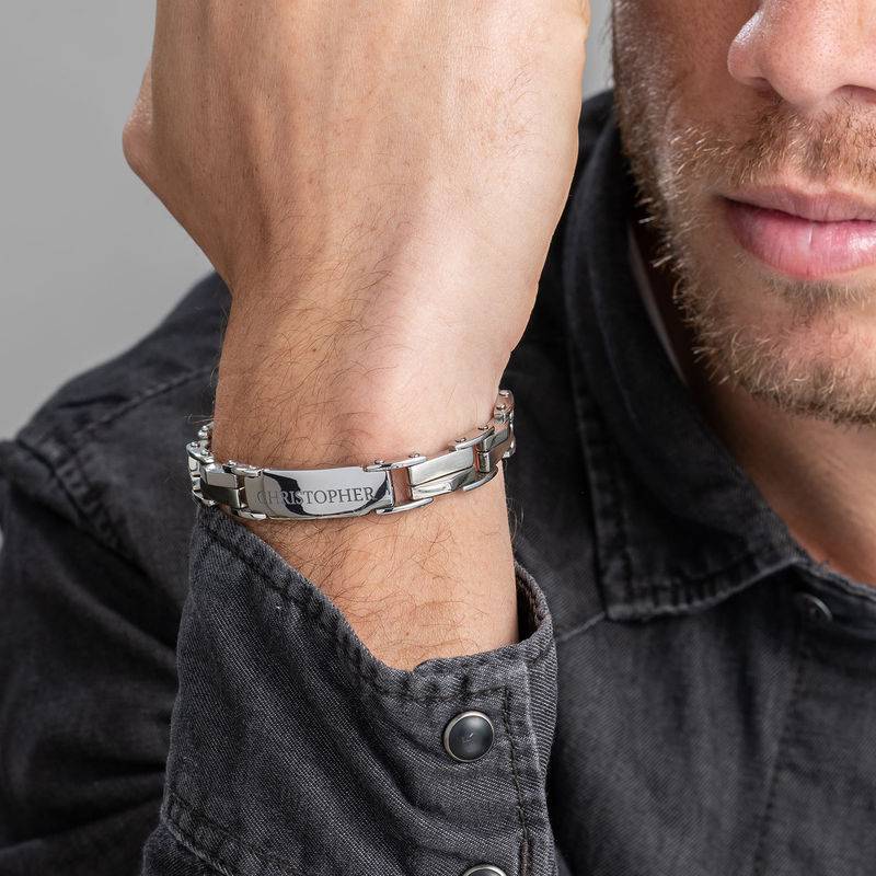 Men's Engraved Stainless Steel Bracelet product photo
