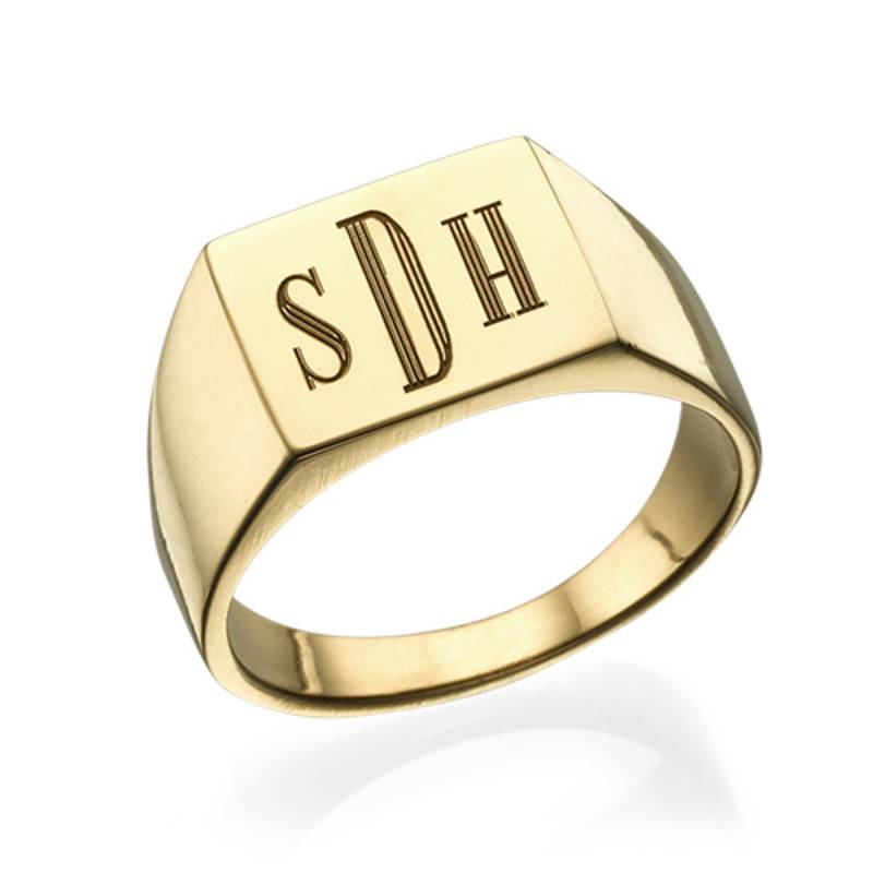 Men's Signet Ring with Monogram Engraving in 18ct Gold Plating-2 product photo