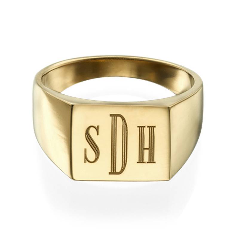 Men's Signet Ring with Monogram Engraving in 18ct Gold Plating-1 product photo