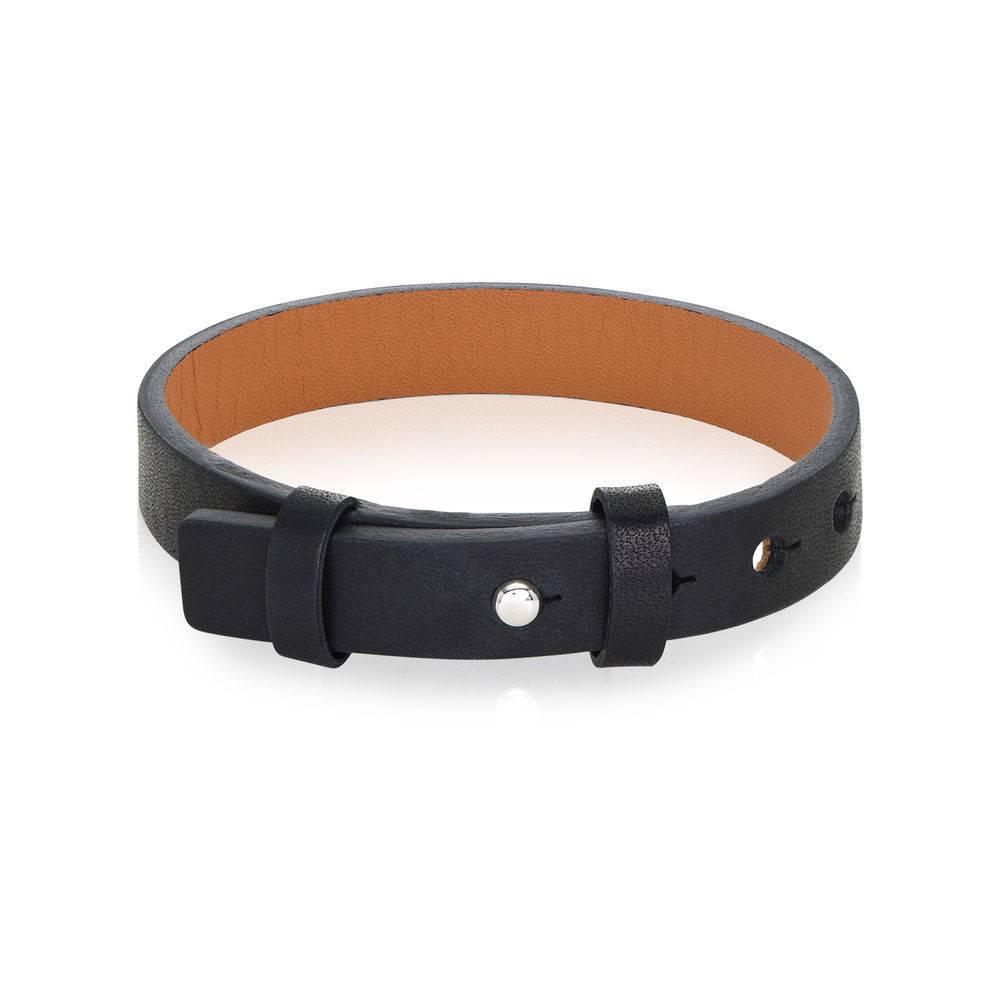 Men's Total Black Leather Name Bracelet-3 product photo