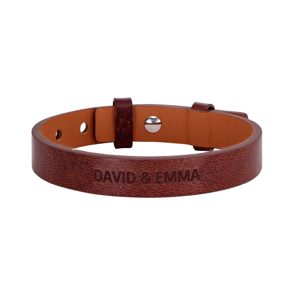 Men's Total Brown Leather Name Bracelet-3 product photo