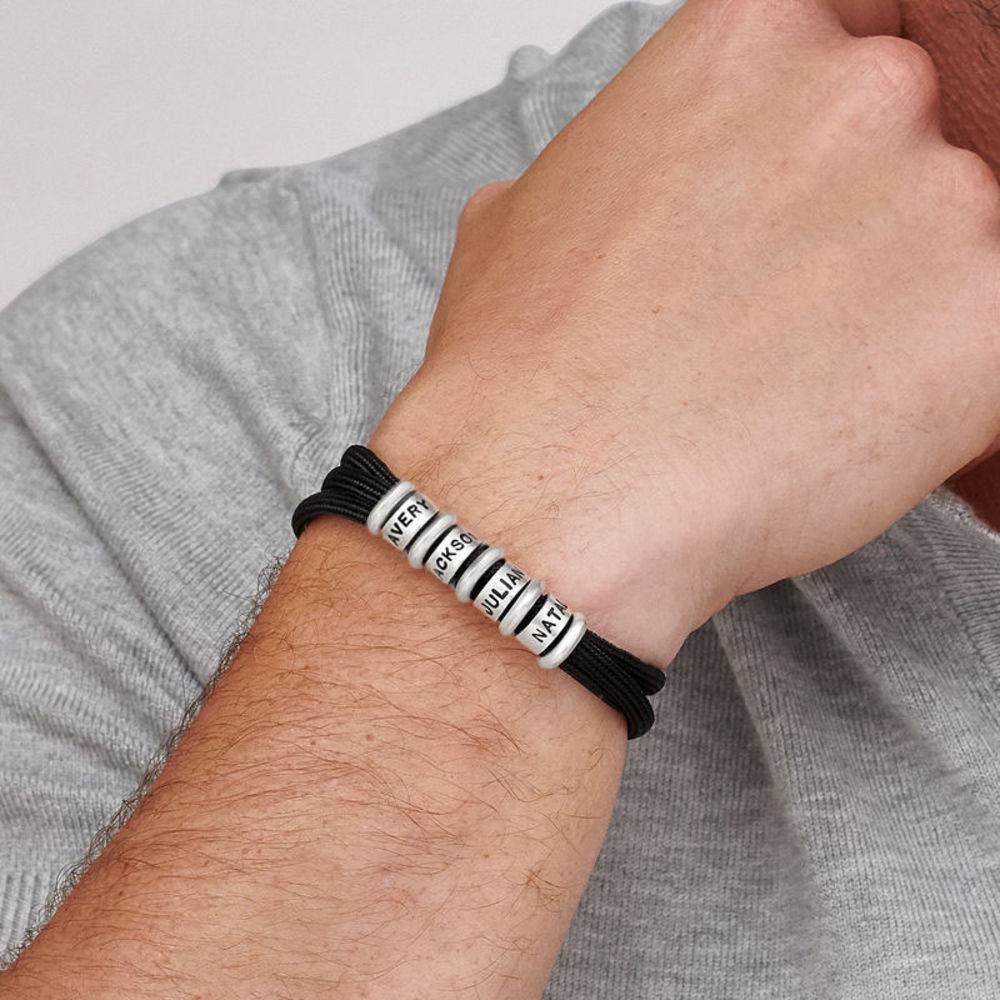 Men Black Cord Bracelet with Custom Beads in Sterling Silver-3 product photo