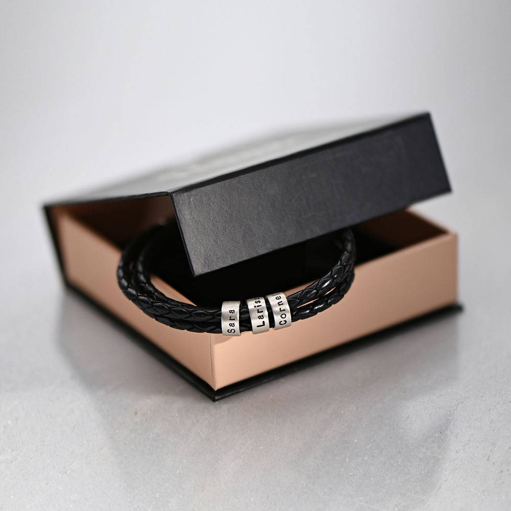 Navigator Braided Leather Bracelet for Men with Small Custom Beads in Silver-7 product photo