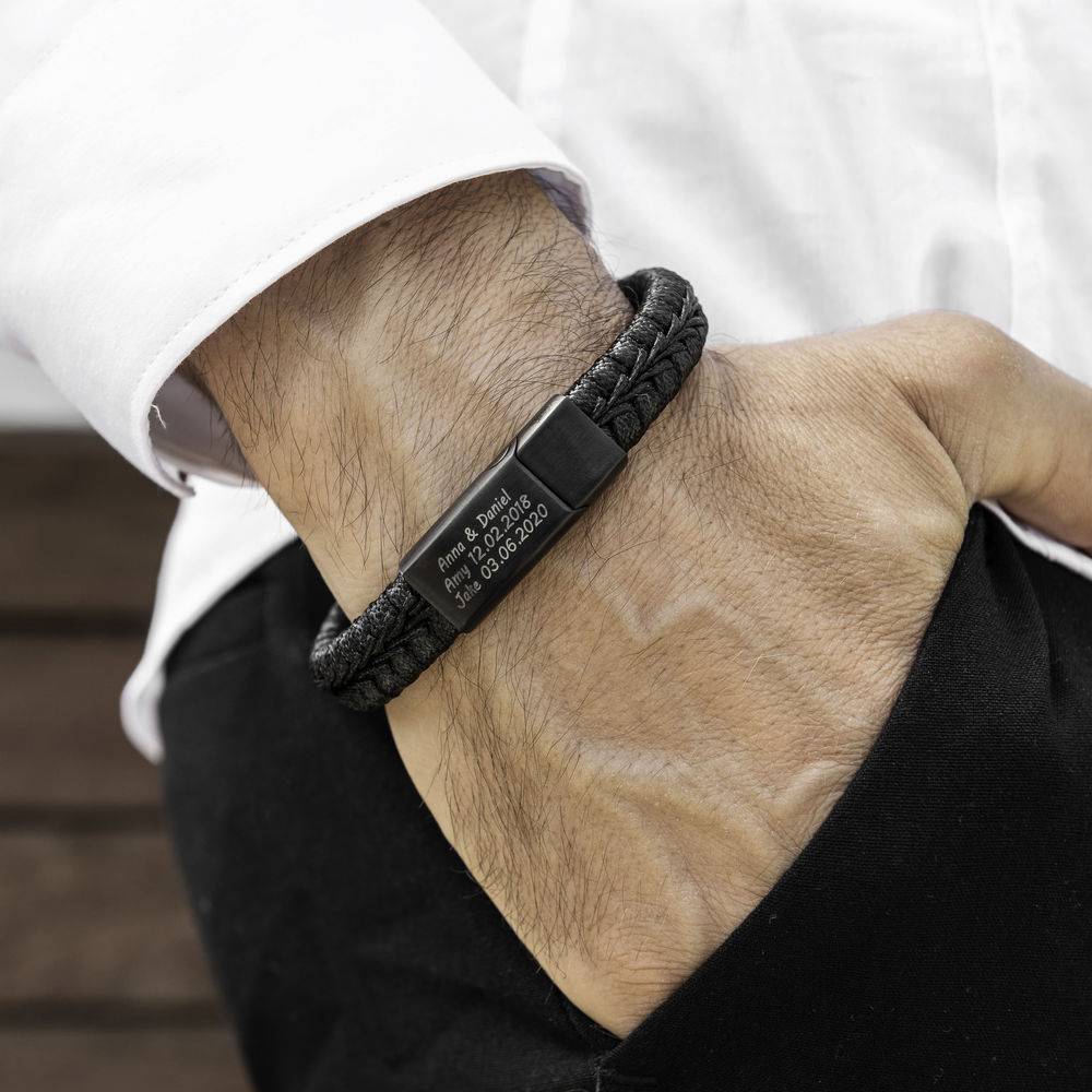 Toronto Men's Black Leather Bracelet with Black Accent product photo