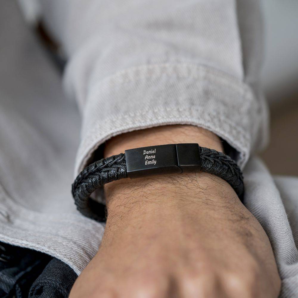 Toronto Men's Black Leather Bracelet with Black Accent-3 product photo