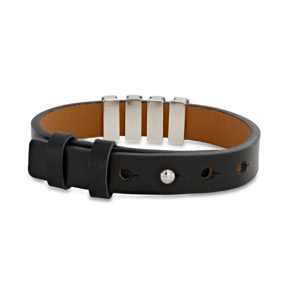 Voyage Men's Leather Bracelet with Custom Bricks Black in Sterling Silver-1 product photo