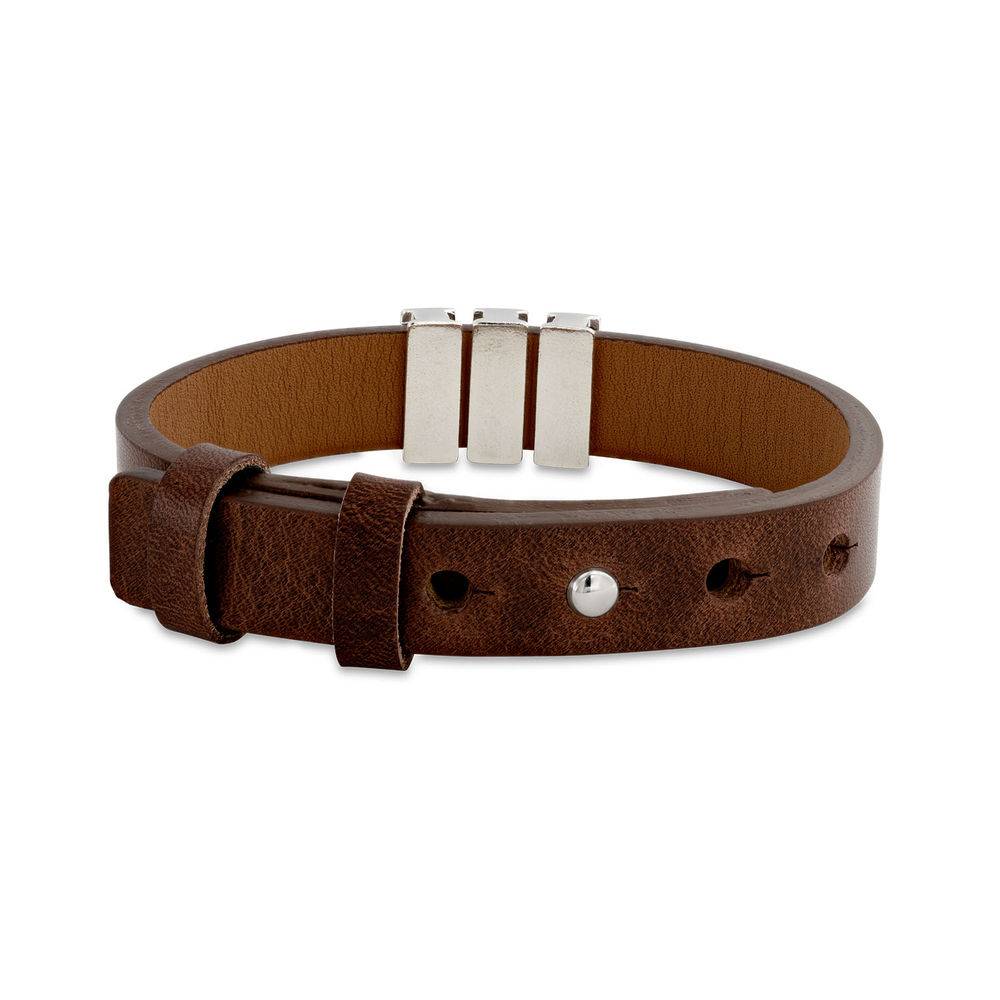 Voyage Men's Leather Bracelet with Custom Silver Bricks in Brown product photo