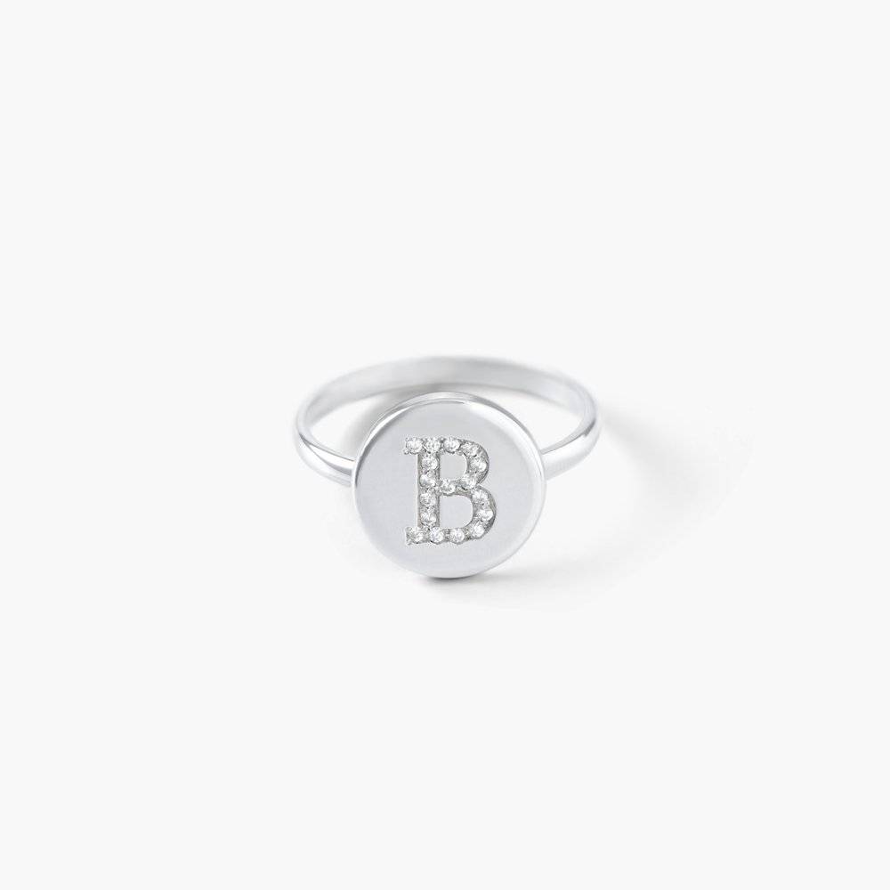 Sterling Zilveren Initialenring met Cubic Zirkonia Productfoto