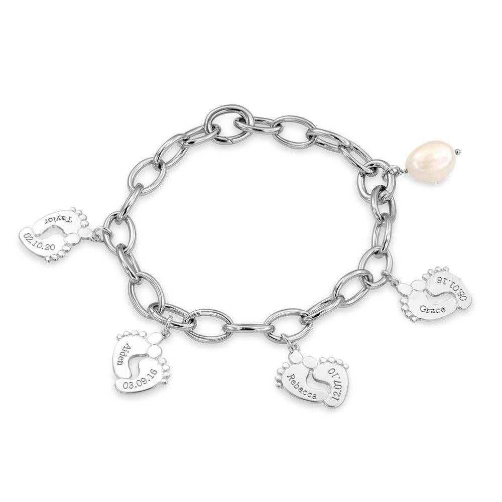Mom Bracelet with Baby Feet Charms in Sterling Silver product photo