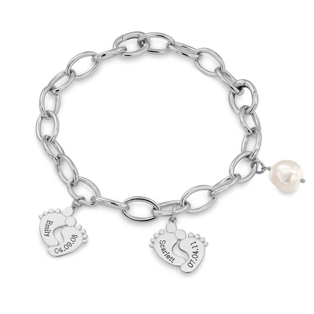 Mom Bracelet with Baby Feet Charms in Sterling Silver product photo