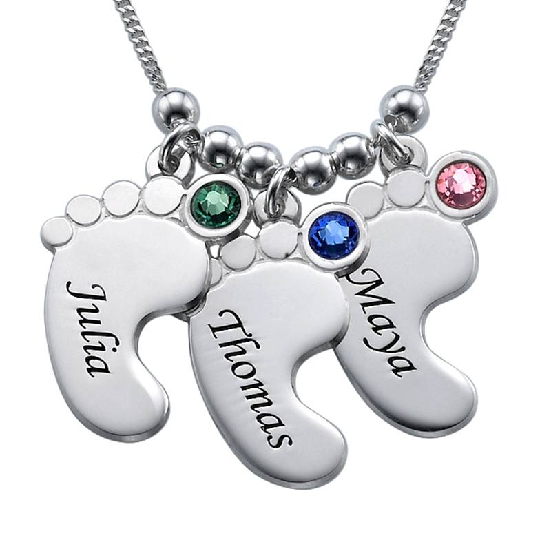 Baby Feet Necklace with Birthstones in Sterling Silver-2 product photo