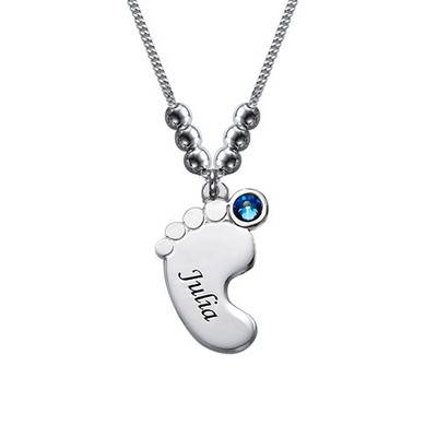 Baby Feet Necklace with Birthstones in Sterling Silver product photo