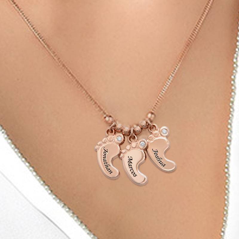 Mum Jewellery – Baby Feet Necklace with Diamonds in 18ct Rose Gold Plating-1 product photo