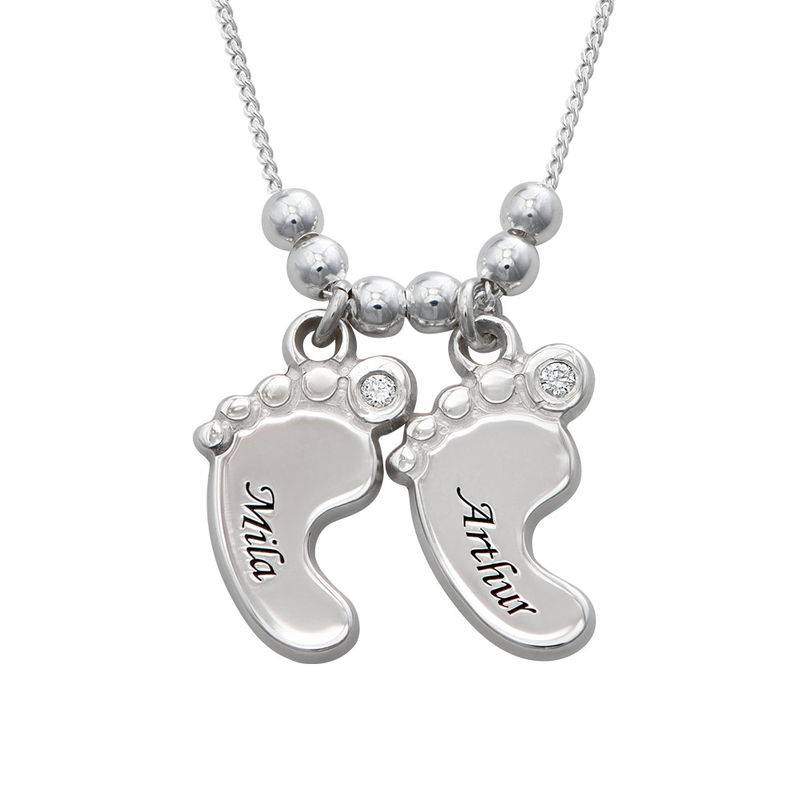 Mum Jewellery – Baby Feet Necklace Sterling Silver with Diamonds in product photo