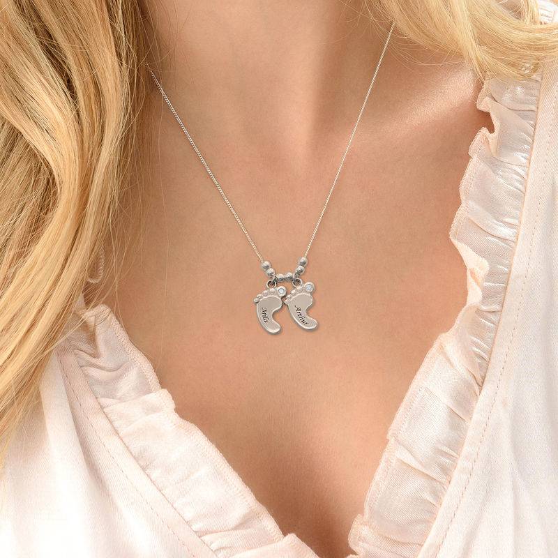 Mum Jewelry - Baby Feet Necklace Sterling Silver with Diamonds-2 product photo