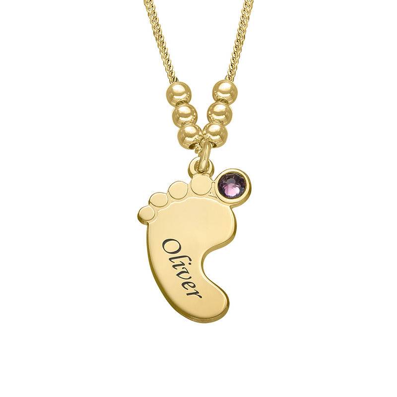 Baby Feet Necklace with Birthstones in Gold Plating-3 product photo
