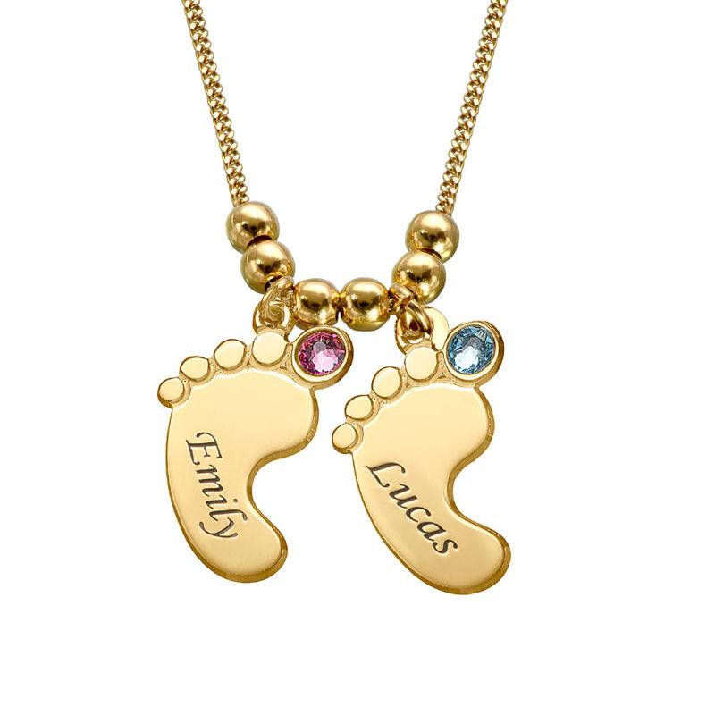 Baby Feet Necklace with Birthstones in Gold Plating product photo