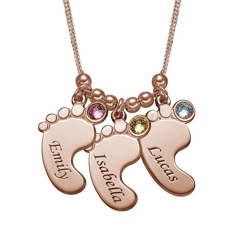 Baby Feet Necklace with Birthstones in Rose Gold Plating product photo