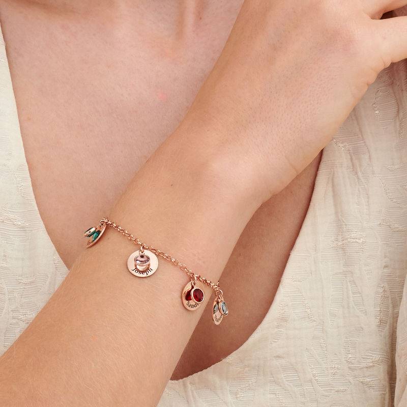 Mum Personalised Charms Bracelet with Birthstone Crystals in Rose Gold Plating product photo