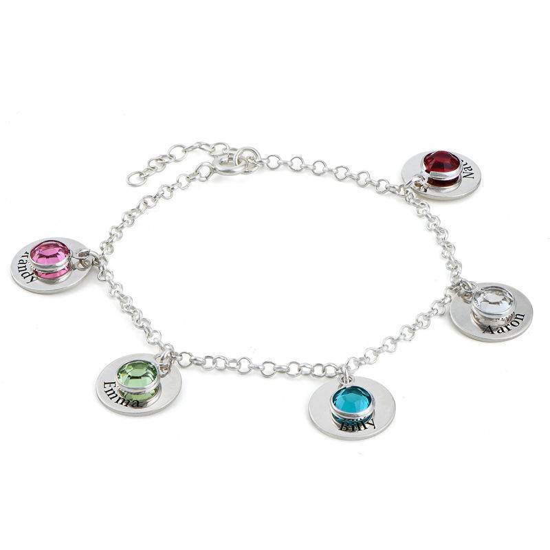 Mum Personalised Charms Bracelet with Birthstone Crystals in Sterling Silver product photo