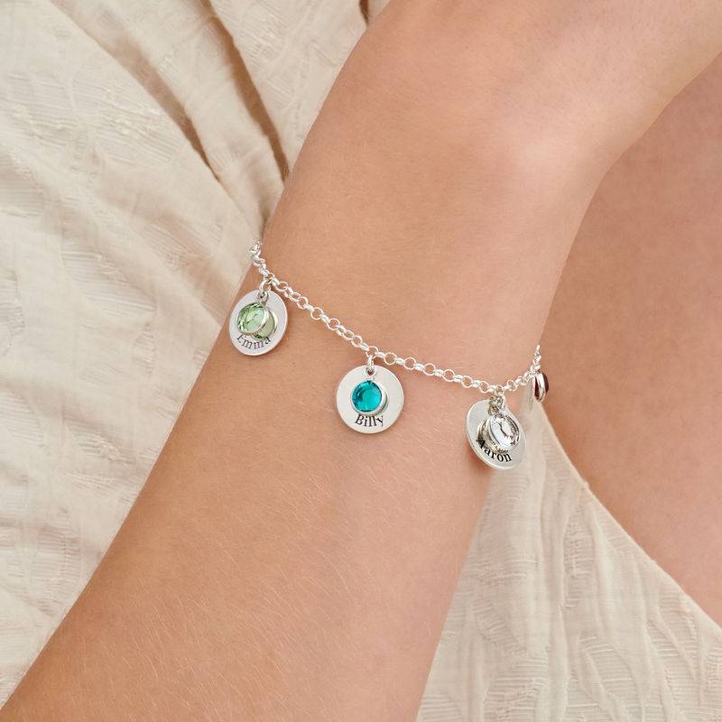 Mom Personalized Charms Bracelet with Birthstone Crystals in Sterling Silver-3 product photo