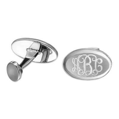 Engraved Cufflinks with Monogram Initials in Sterling Silver-2 product photo