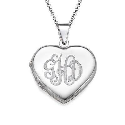 Monogrammed Heart Locket Necklace in Sterling Silver-1 product photo