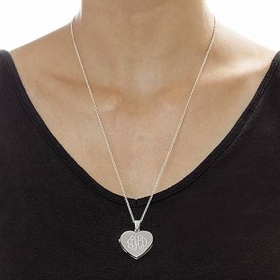 Monogrammed Heart Locket Necklace in Sterling Silver-2 product photo